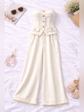 Elegant Cream Strapless two pieces set